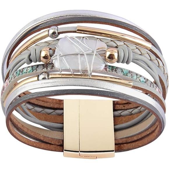 Baroque Pearl Leather Cuff Bracelet - Picture 4 of 6